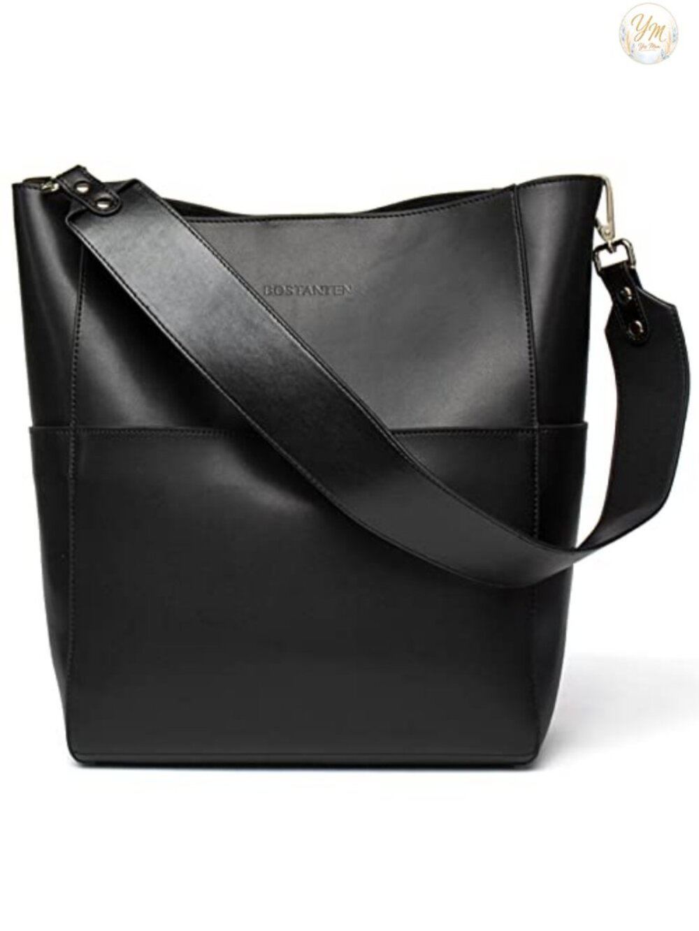 Genuine Cowhide Leather Bucket Bag Tote Shoulder Purse with Removable Zip Pouch